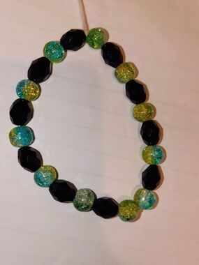 Handmade Black and Teal Glass Bead Bracelet